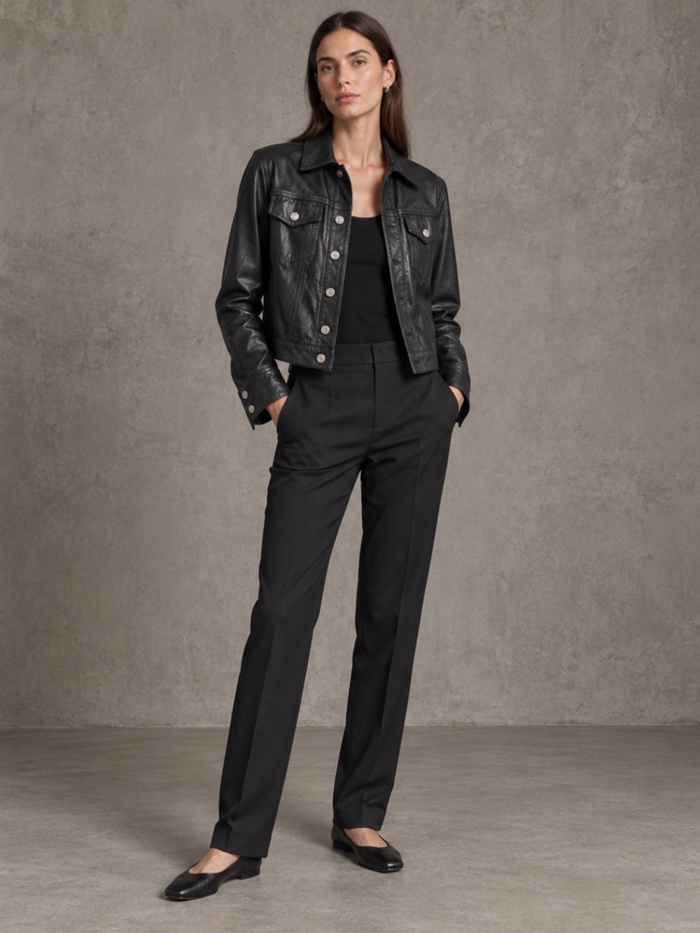 Helmut Lang Black Italian Calfskin Leather Cropped Trucker Jacket P XS women